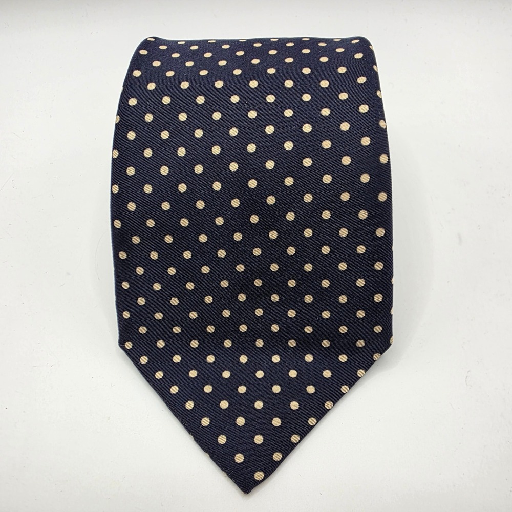 Ralph Lauren Purple Label Navy Blue Silk Polka Dot Tie Made in Italy Handmade